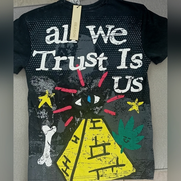 New Reason Black Graphic T-Shirt with Skeleton Design - Picture 4 of 4